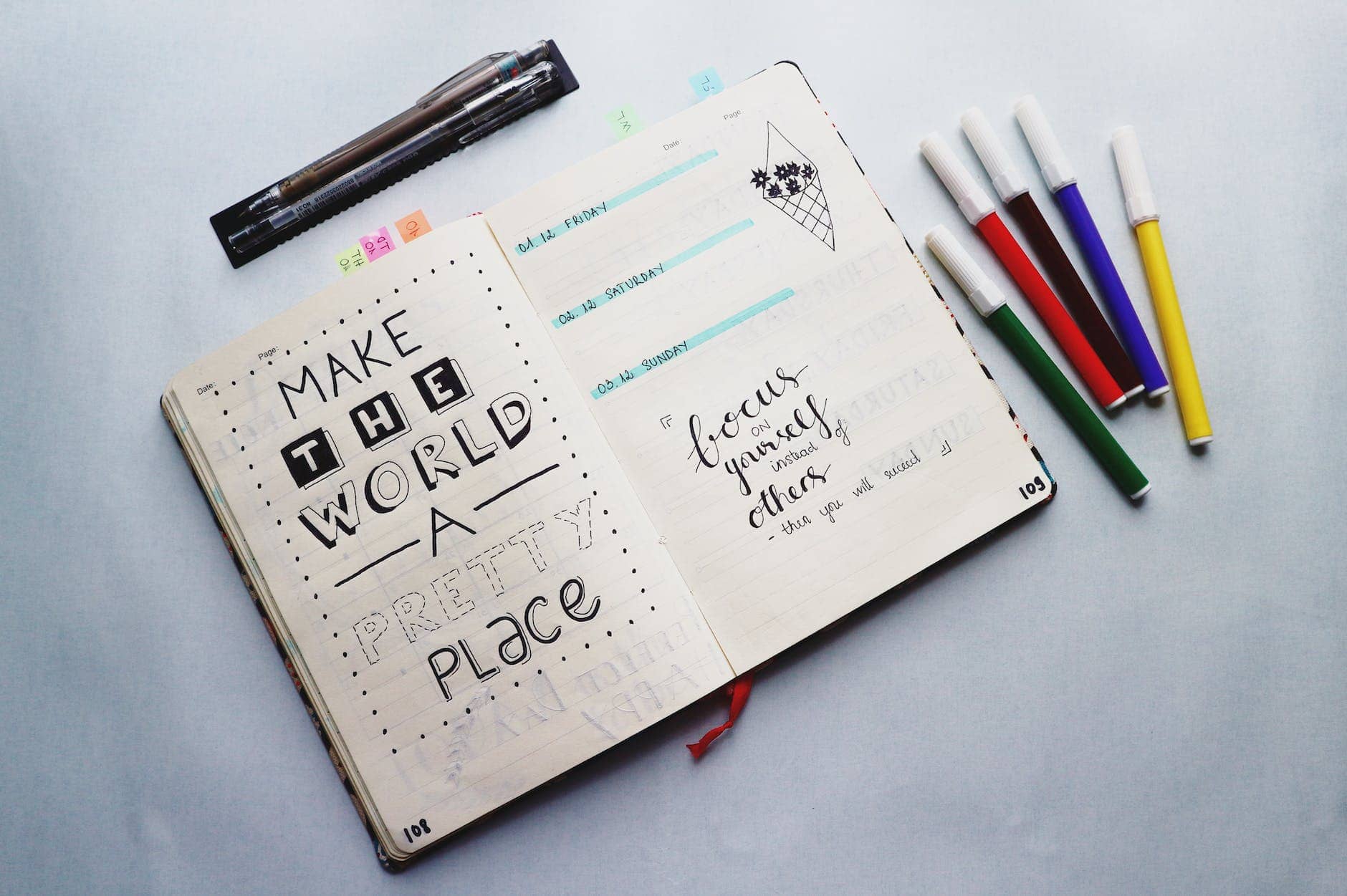 inspirational quotes written on a planner - bullet journaling for mental health